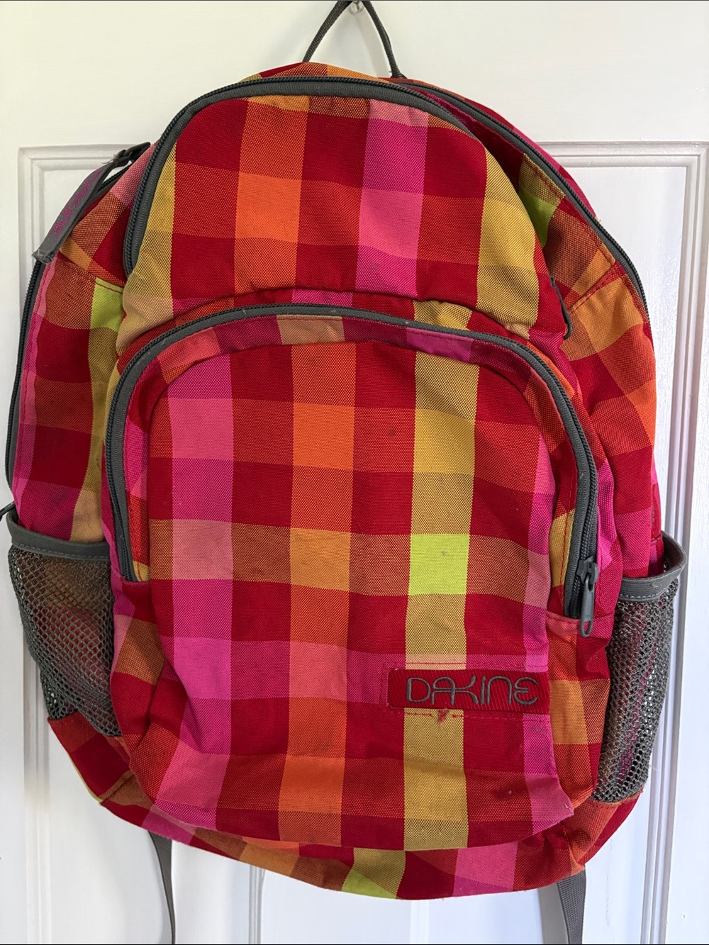 Dakine Red Pink Orange Yellow Plaid Backpack